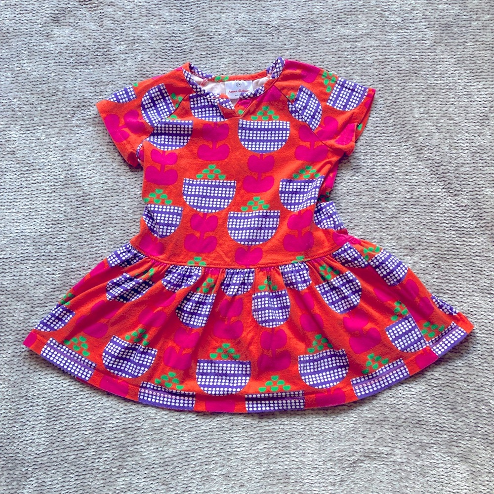 Hanna Andersson Geometric Floral Dress Colorful Cotton Short Sleeve Size 4